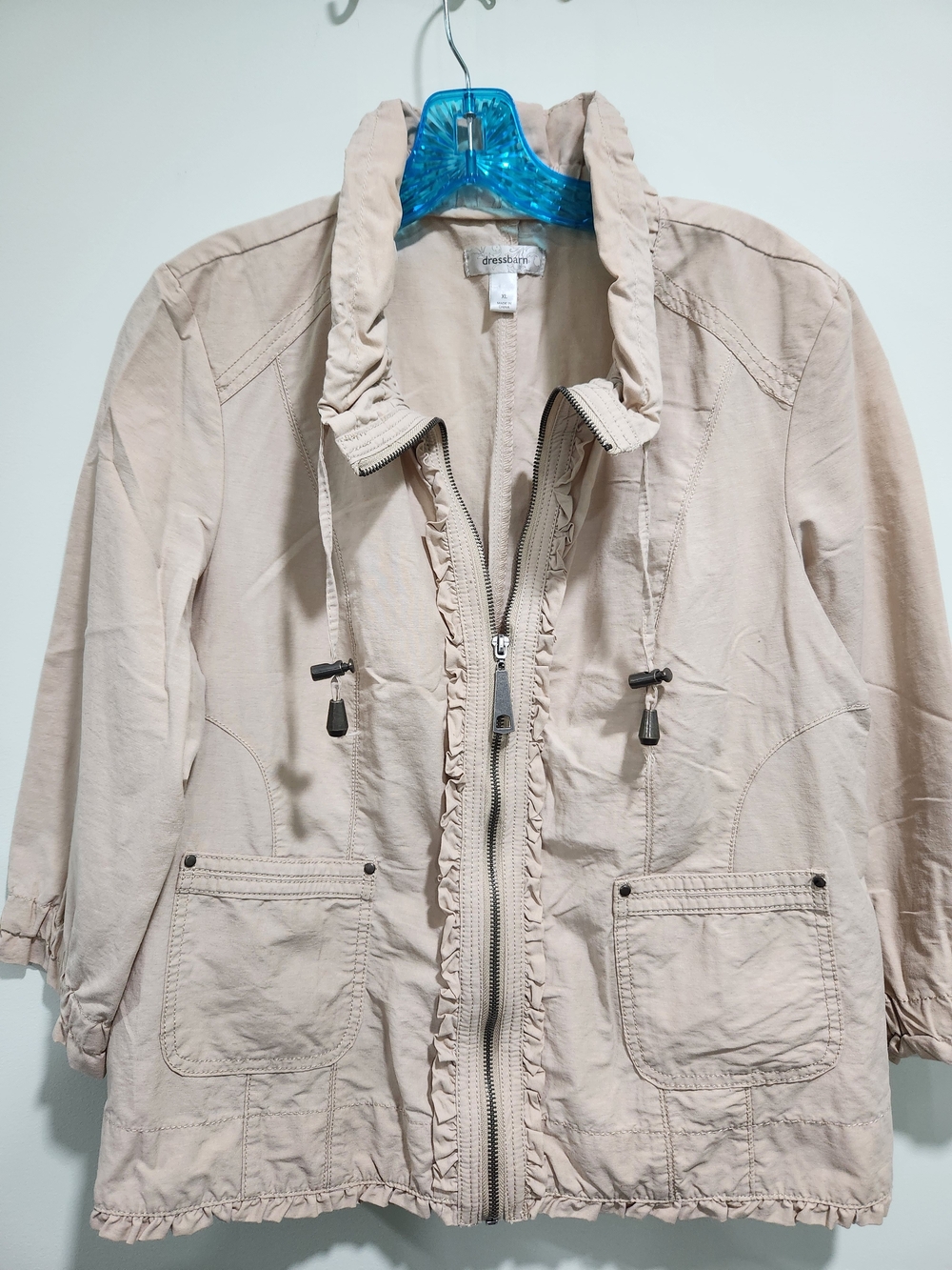 dressbarn Neutral Beige Ruffle-Trim Utility Jacket